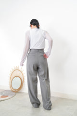 Grey suit pants w/ asy. waist cutting