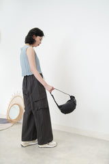 Charcoal cargo pants in elastic waist