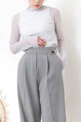 Grey suit pants w/ asy. waist cutting