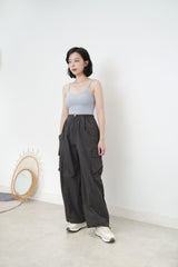 Charcoal cargo pants in elastic waist