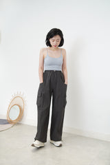 Charcoal cargo pants in elastic waist