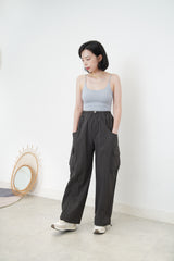 Charcoal cargo pants in elastic waist