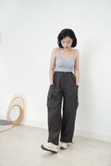 Charcoal cargo pants in elastic waist