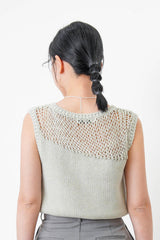 Green crochet knit vest w/ asy. cut