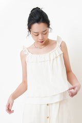 Cream ruffle collar vest in mesh layering