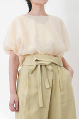 Mustard pleats shorts w/ overlap details