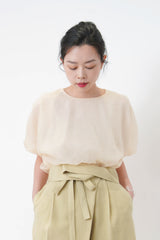 Mustard pleats shorts w/ overlap details