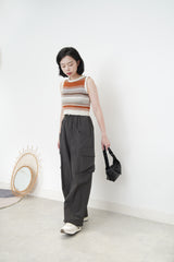Charcoal cargo pants in elastic waist