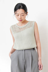 Green crochet knit vest w/ asy. cut