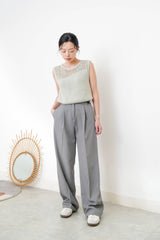 Green crochet knit vest w/ asy. cut