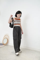Charcoal cargo pants in elastic waist