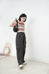 Charcoal cargo pants in elastic waist