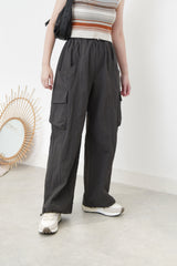 Charcoal cargo pants in elastic waist