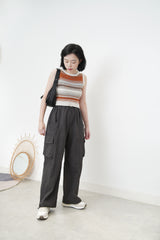 Charcoal cargo pants in elastic waist