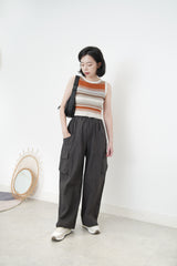 Charcoal cargo pants in elastic waist