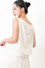 Cream ruffle collar vest in mesh layering