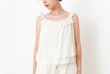 Cream ruffle collar vest in mesh layering