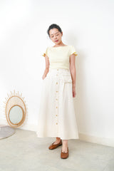 Yellow boat neck top w/ peplum sleeves