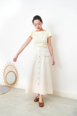 Yellow boat neck top w/ peplum sleeves