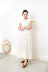 Yellow boat neck top w/ peplum sleeves