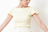 Yellow boat neck top w/ peplum sleeves