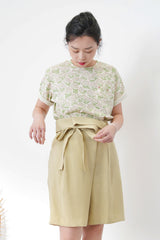 Mustard pleats shorts w/ overlap details