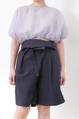 Navy pleats shorts w/ overlap details