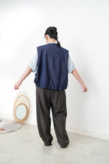 Navy denim vest w/ balloon shape