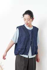 Navy denim vest w/ balloon shape