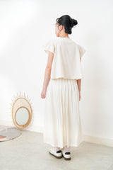 Beige pleats blouse w/ ruffle sleeves