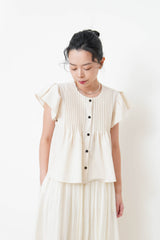 Beige pleats blouse w/ ruffle sleeves