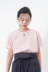 Pink oversize Tee w/ floral embroidery