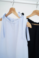 Black stripes vest w/ adj. ribbon details