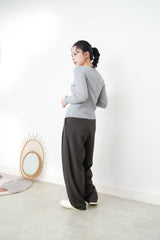 Grey stripy top w/ lace layering