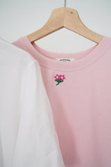 Pink oversize Tee w/ floral embroidery