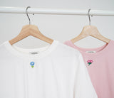 Pink oversize Tee w/ floral embroidery