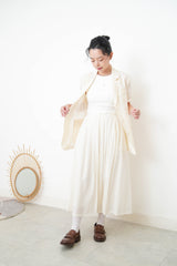 Cream short sleeves linen blazer w/ belt