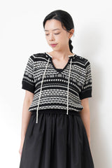 Black premium crochet knit top in details pattern