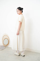 Cream blouse top in mesh layering