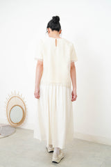 Cream blouse top in mesh layering