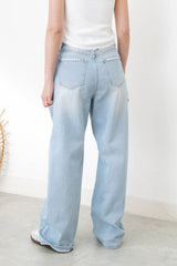 Light blue wide leg jean w/ stitching details