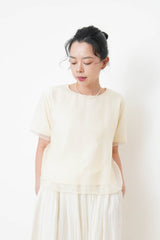 Cream blouse top in mesh layering