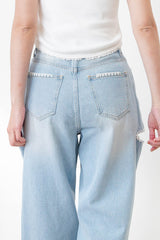 Light blue wide leg jean w/ stitching details