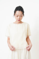 Cream blouse top in mesh layering