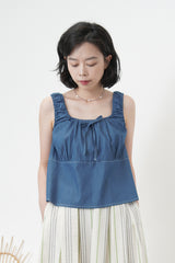 Navy denim vest in a cutting shape
