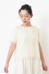 Cream blouse top in mesh layering