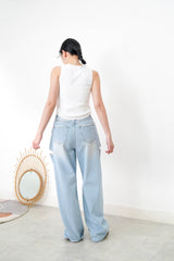 Light blue wide leg jean w/ stitching details