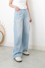 Light blue wide leg jean w/ stitching details