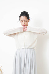 Oatmeal linen summer cardigan in crop cut