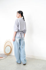 Grey blue smooth light shirt w/ straps